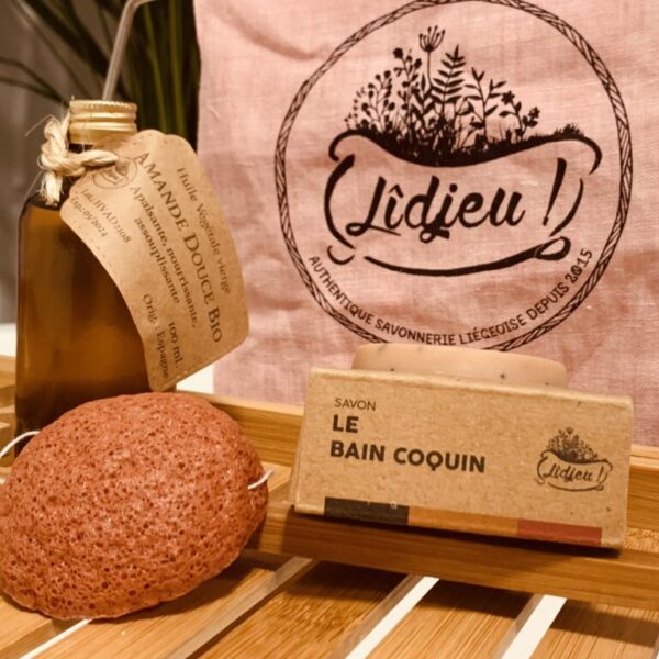 Pochon Hédoniste (1 savon + 1 huile d'amande douce + 1 éponge de konjac)